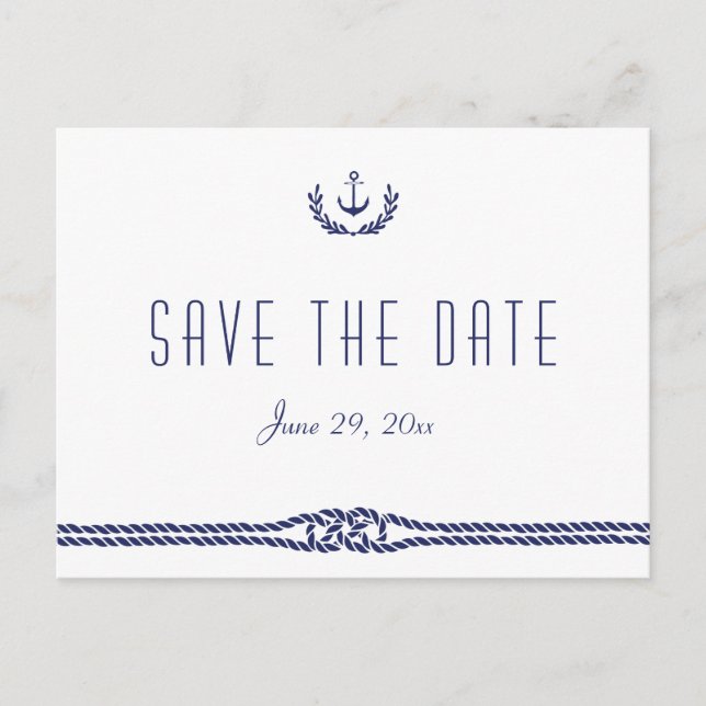 Postal De Anuncios Nautical Save The Date White con anclas (Anverso)