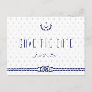 Postal De Anuncios Nautical Save The Date White con anclas