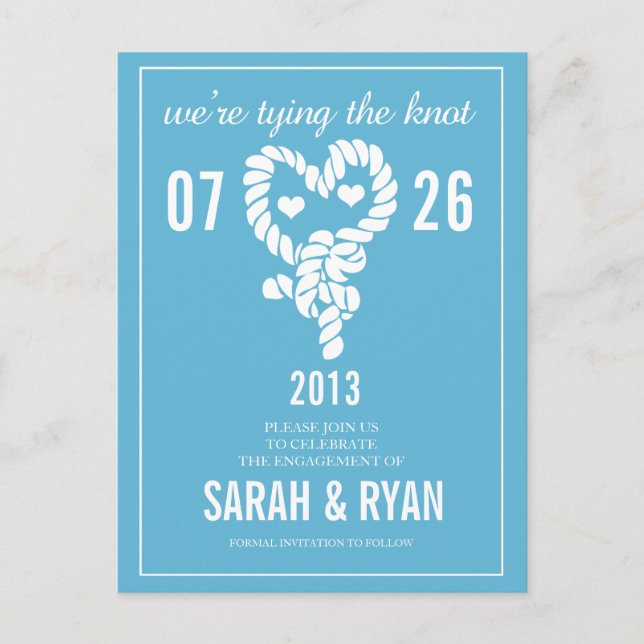 Postal De Anuncios Nautical Tie the Knot Blue Save the Date Postcards (Anverso)
