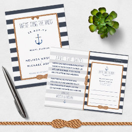 Postal De Anuncios Nautical Tie the Knot Navy Blue Save the Date