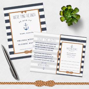 Postal De Anuncios Nautical Tie the Knot Navy Blue Save the Date
