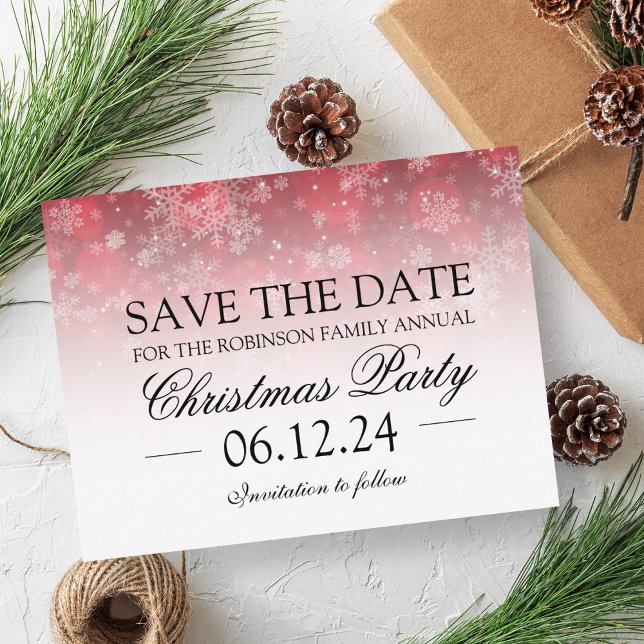 Postal De Anuncios Navidad Guardar Fecha Fiesta Brillante Rojo (Christmas Save The Date Holiday Sparkle Red Announcement Postcard)
