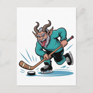 Postal De Anuncios Navidad Jugando Hockey sobre Hielo Espeluznante Na