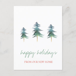 Postal De Anuncios Navidad Nos hemos mudado, pinos de Navidad