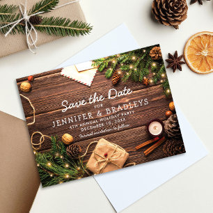 Postal De Anuncios Navidad Rústica de Campo Ahorre la Fecha de las Va