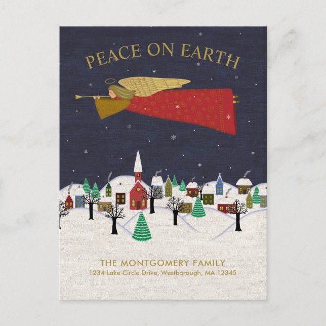 Postal De Anuncios Navidades Angel Town Folk Art Holiday en movimient (Anverso)