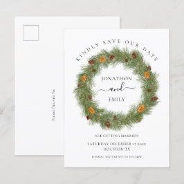 Postal De Anuncios Navidades Boda Pine Cones Naranja Guardar fecha