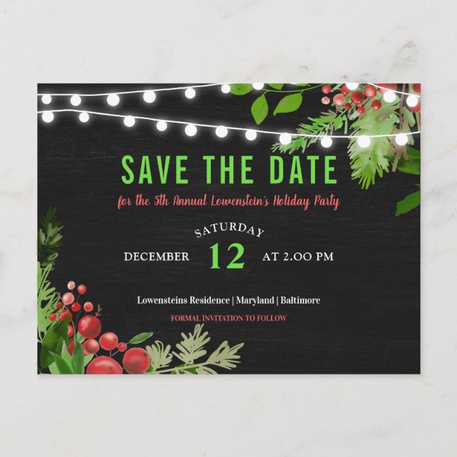 Postal De Anuncios Navidades Chalkboard Salven La Fecha En Que Holly  (Anverso)