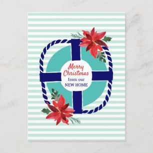 Postal De Anuncios Navidades de franjas náuticas Poinsettias en movim