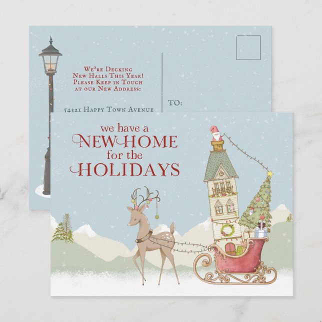 Postal De Anuncios Navidades de vacaciones de la nueva dirección resi (Anverso / Reverso)