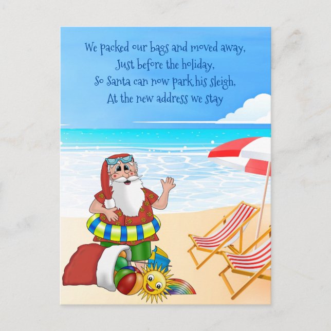 Postal De Anuncios Navidades de vacaciones mudando a Santa en la play (Anverso)