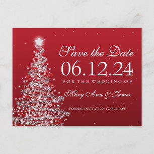 Postal De Anuncios Navidades Elegantes Salvan La Fecha Plata Roja