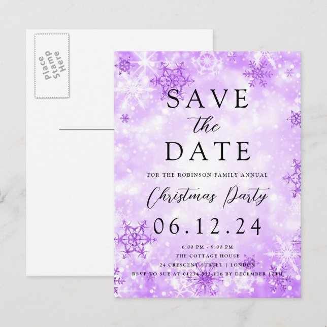 Postal De Anuncios Navidades Guardan La Fecha Morado Invierno Wonder (Anverso / Reverso)