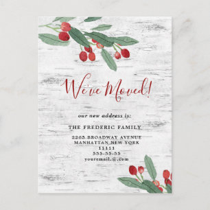 Postal De Anuncios Navidades Holly Berry y Birch Bark nos hemos mudad