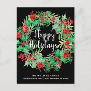 Postal De Anuncios Navidades Holly Wreath Felices fiestas en movimien