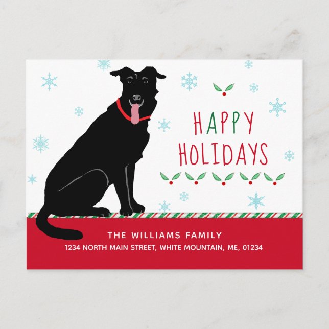 Postal De Anuncios Navidades Labrador Negro Felices Fiestas en Movimi (Anverso)