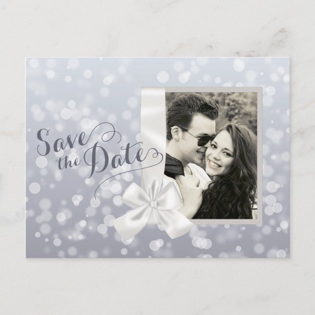 Postal De Anuncios Navidades plateados Foto Boda Guardar la fecha (Anverso)