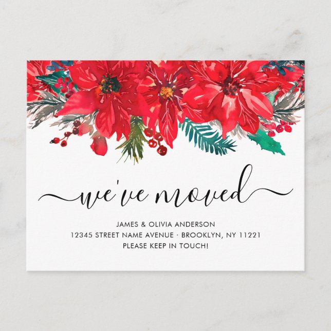 Postal De Anuncios Navidades Poinsettia nos hemos mudado de nuevo hog (Anverso)