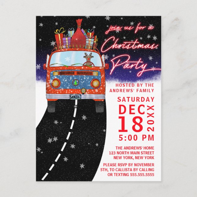Postal De Anuncios Navidades Red Van Reindeer presenta Fiesta de niev (Anverso)