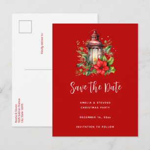 Postal De Anuncios Navidades rojos Lantern Poinsettia y Pine
