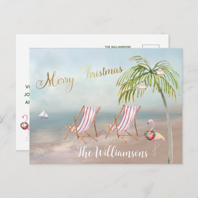 Postal De Anuncios Navidades únicos de Budget Beach Flamingo Wreath (Anverso / Reverso)