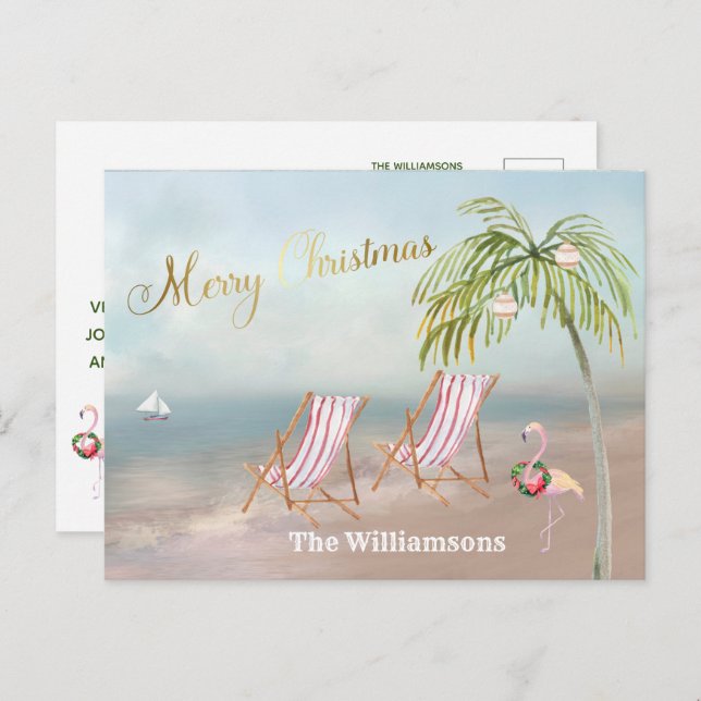 Postal De Anuncios Navidades únicos de Budget Beach Flamingo Wreath (Anverso / Reverso)