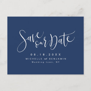 Postal De Anuncios Navy Blue Modern Simple Script Guardar La Fecha