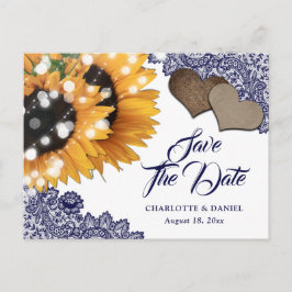 Postal De Anuncios Navy Blue Sunflower Wedding Save The Date Postcard