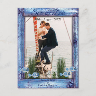 Postal De Anuncios Navy - Texto de Madera Texturizada y Peces Guardar