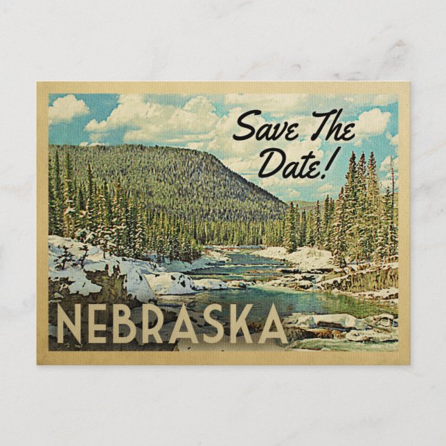 Postal De Anuncios Nebraska Salva La Fecha Montañas Río Nieve (Anverso)