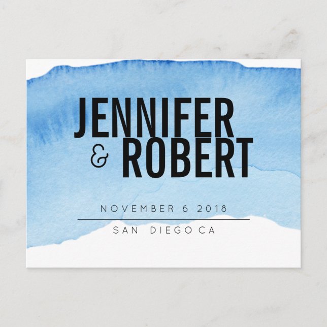 Postal De Anuncios Negrita Mínimo AZUL acuarela NEGRO GUARDAR LA FECH (Anverso)