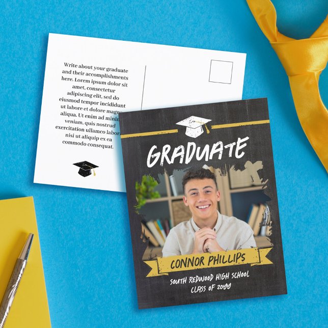 Postal De Anuncios Negro Amarillo Genial Pizarra Foto Graduación (Subido por el creador)