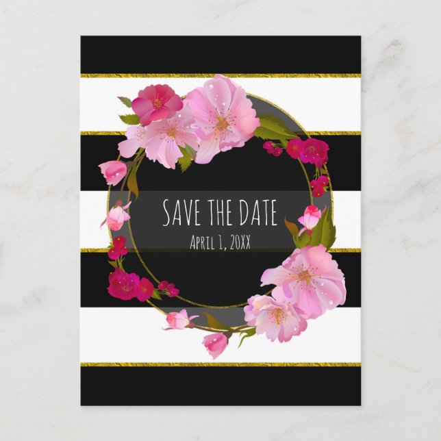 Postal De Anuncios Negro Blanco y Dorado Floral Moderno Guardar la Fe (Anverso)