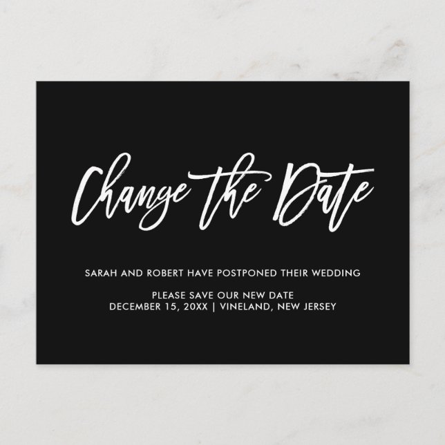 Postal De Anuncios Negro Cambiar la fecha boda cancelado pospuesto (Anverso)