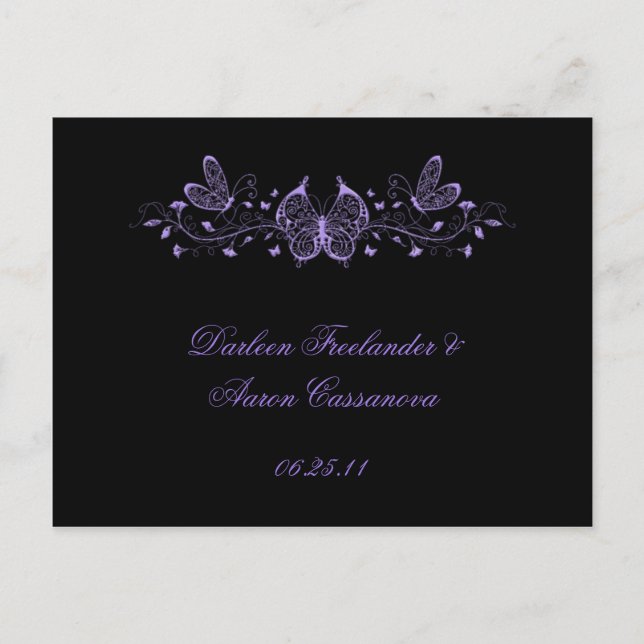Postal De Anuncios Negro con mariposas púrpura (Anverso)