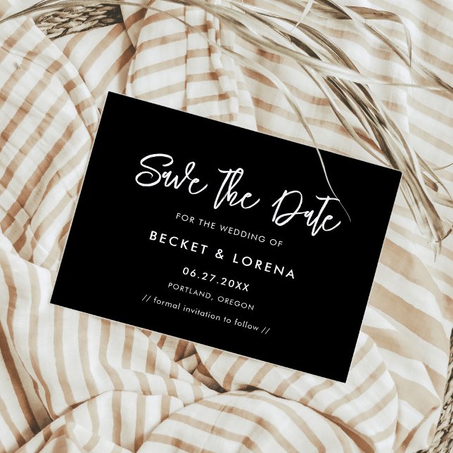 Postal De Anuncios Negro contemporáneo Guardar la fecha (Subido por el creador)