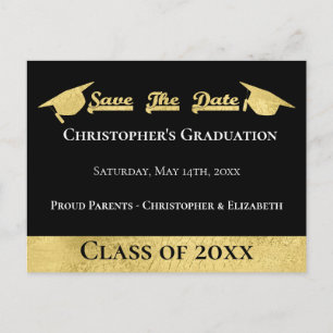 Postal De Anuncios Negro Oro Moderno Ahorra El Límite De Graduación D