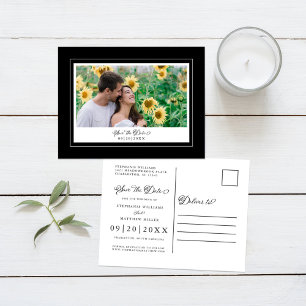 Postal De Anuncios Negro y Blanco Save The Date Foto Elegante Boda