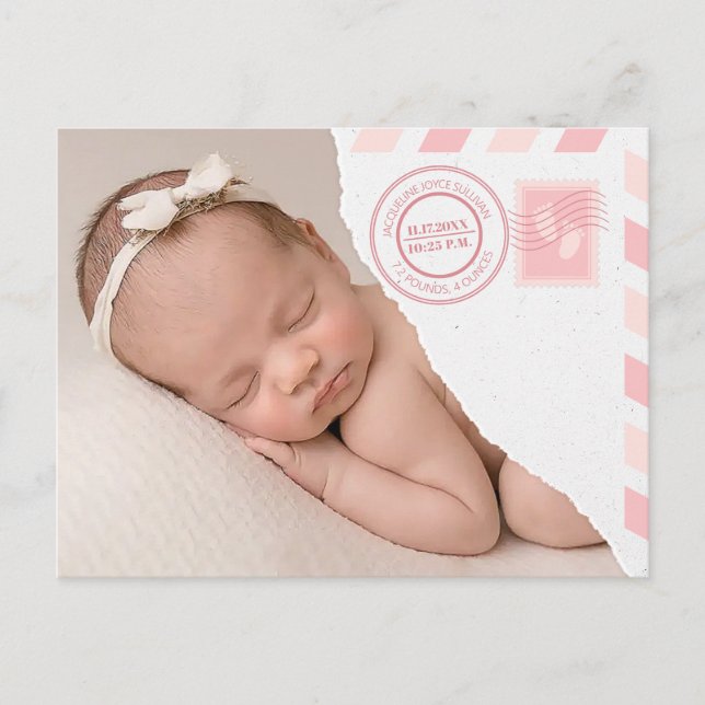 Postal De Anuncios Newborn Baby Girl Announcement Postcard (Anverso)