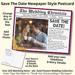 Postal De Anuncios Newspaper Photo Style Save The Date, Maroon & Gold