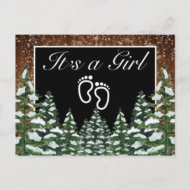 Postal De Anuncios Nieve Negra Bosque & Bosque de Pinos Es una Niña (Anverso)