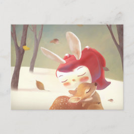 Postal De Anuncios Niña abrazando ciervo