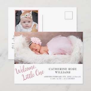 Postal De Anuncios Niña Bebé Escritura Rosa Moderna Nacimiento