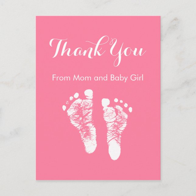 Postal De Anuncios Niña Bebé Gracias Huellas de Pie Rosadas de Recién (Anverso)