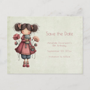 Postal De Anuncios Niña con muñeca de rana linda y caprichosa