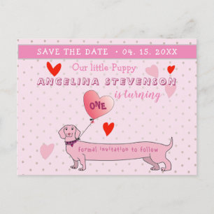 Postal De Anuncios Niña de 1er cumpleaños rosa guardar la fecha