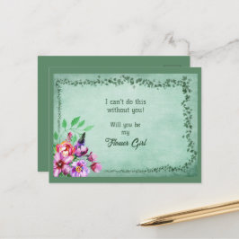 Postal De Anuncios Niña de las Flores de Ramo Floral y Hojas Verdes