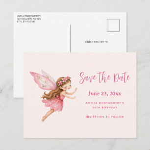 Postal De Anuncios Niña Hada Encantadora con Vestido Rosa