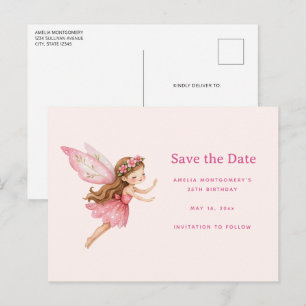 Postal De Anuncios Niña Hada Encantadora con Vestido Rosa