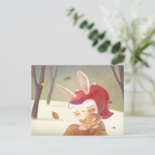 Postal De Anuncios Niña que abraza a ciervo